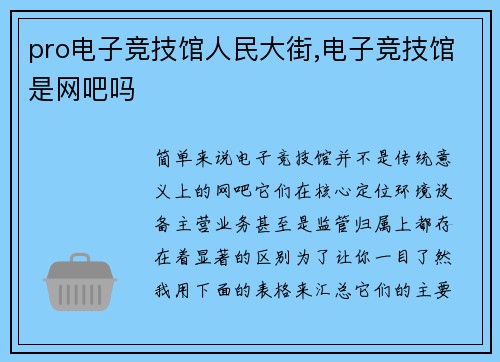 pro电子竞技馆人民大街,电子竞技馆是网吧吗