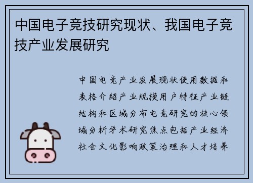 中国电子竞技研究现状、我国电子竞技产业发展研究